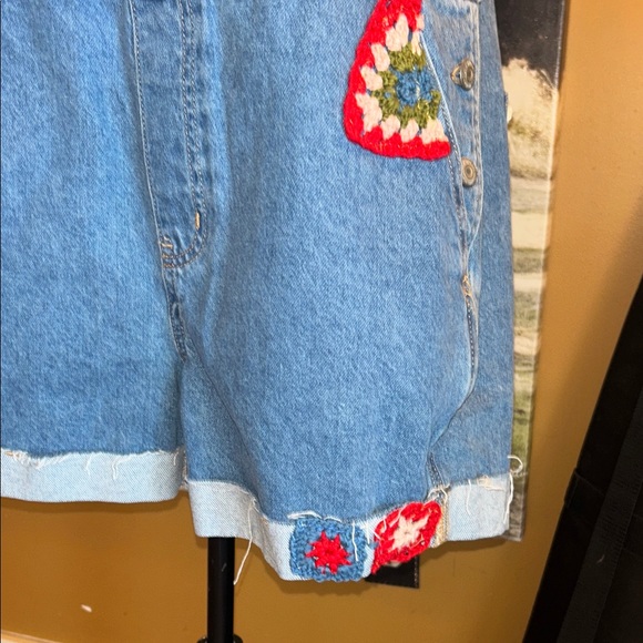 Upcycled Denim Overalls with Crochet Accents - Picture 6 of 7